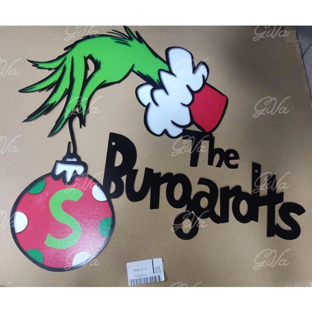 Personalized Grinchmas Sign, Christmas Grinch Hand Sign, Custom Family Name Door Sign, Christmas Wall Decor, Christmas Gift