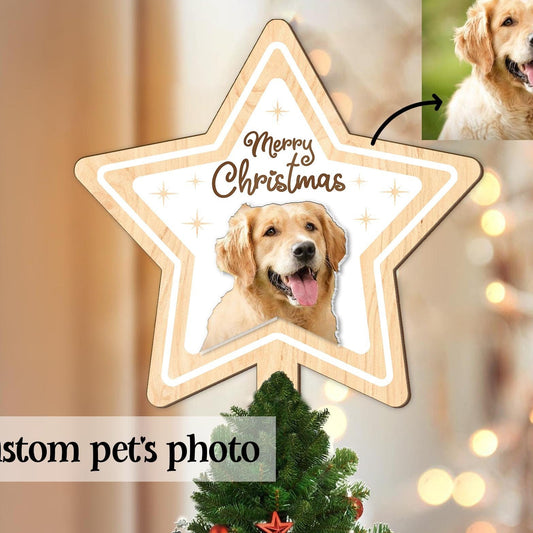 Personalized Pet's Photo Christmas Tree Topper, Custom Cat Dog Photo Tree Topper, Custom Name Tree Topper, Christmas Tree Decor Cat Dog Gift