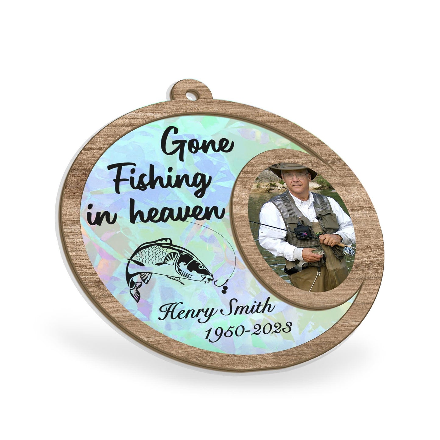 Gone Fishing in Heaven Custom Photo Suncatcher Ornament, Person Passing Memorial Ornament, Personalized Photo Souvenir for Fisher