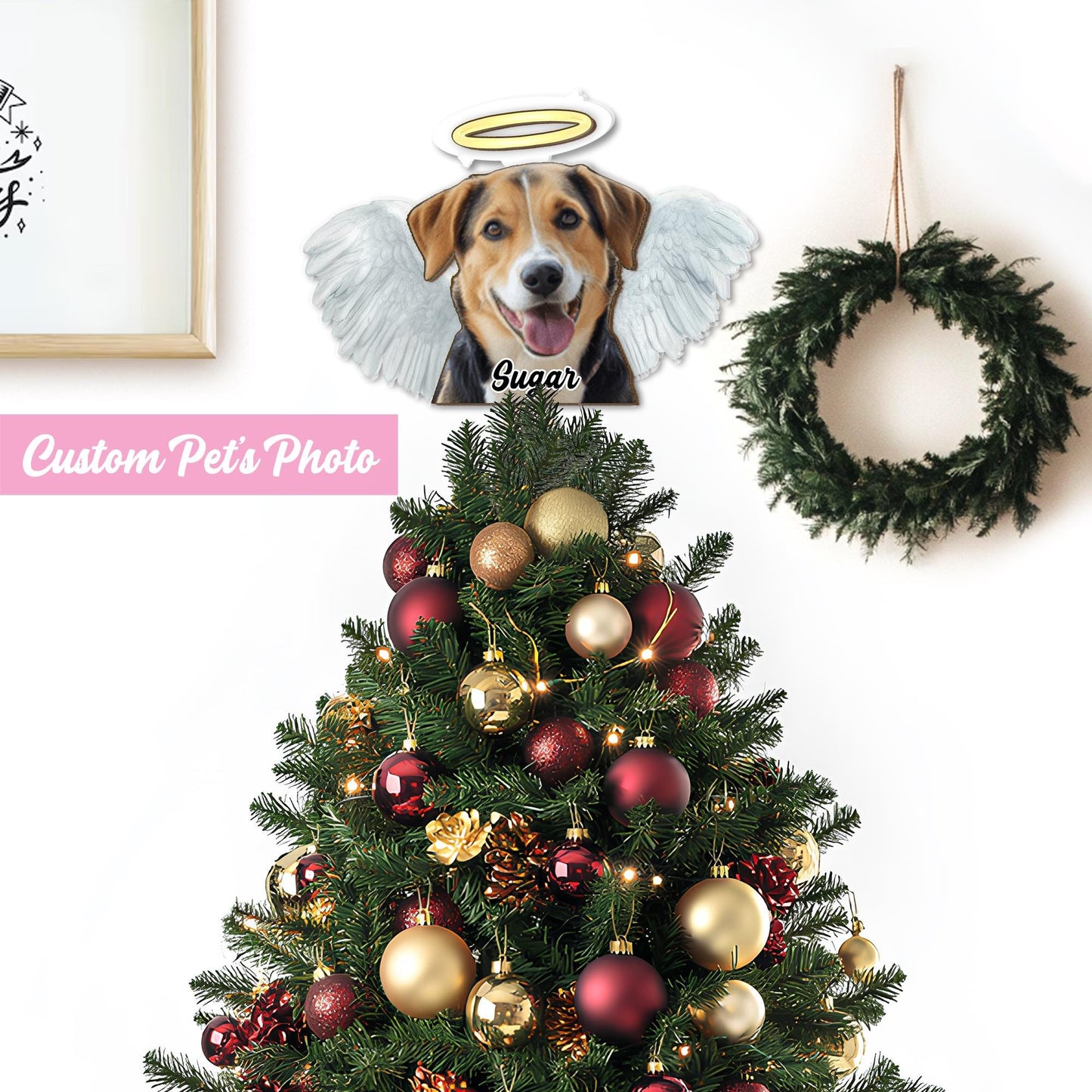 Personalized Pet Photo Tree Topper, Custom Cat Dog Christmas Tree Topper, Angel Dog Tree Topper, Pet Memorial Topper 2025, Pet Loss Topper