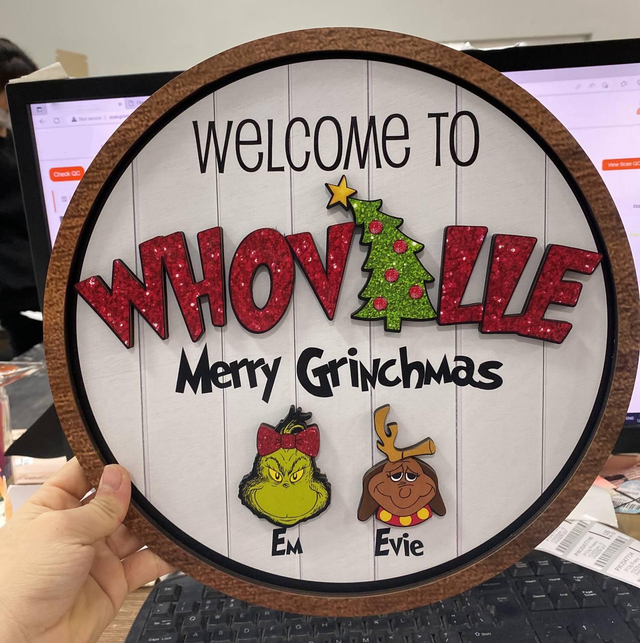Personalized Whoville Grinchmas Door Sign, Grinch Family Sign, Grinch Member Sign, Christmas Wall Decor, Welcome to Whoville Christmas Sign