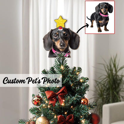 Personalized Pet Photo Tree Topper, Custom Cat Dog Christmas Tree Topper, Yellow Star Christmas Tree Decor, Star Tree Topper 2025