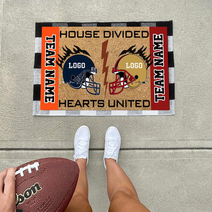 Custom House Divided Hearts United Doormats, Football Doormats, Funny Sport Gift, Welcome Football Mat, Front Door Decor
