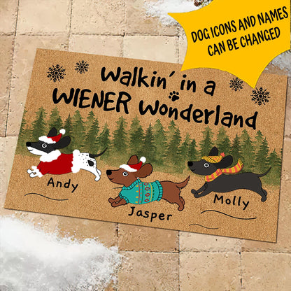 Personalized Wiener Wonderland Christmas Doormat, Custom Name Dachshund Mat, Dog Cat Decor Mat, Front Door Decor, Dachshund Mom Dad Gift