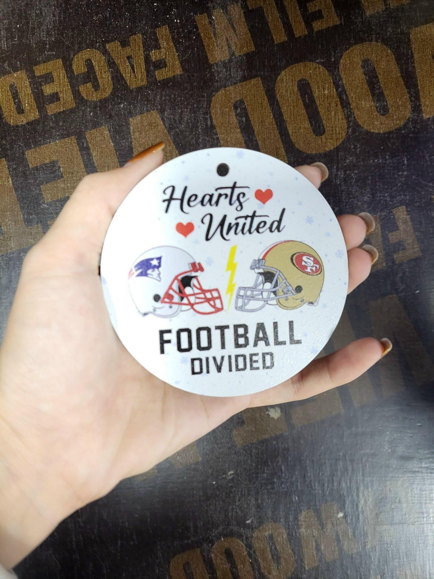 Personalized Hearts United Ornament, Football Teams, Christmas Gift, Custom Couple Names