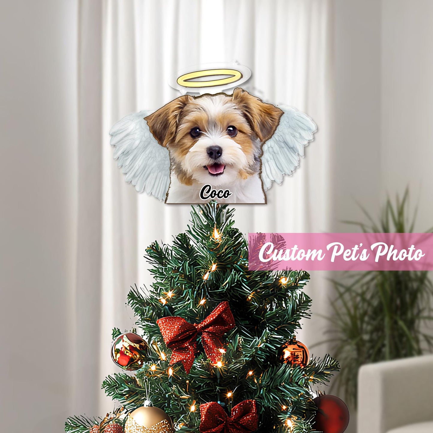 Personalized Pet Photo Tree Topper, Custom Cat Dog Christmas Tree Topper, Angel Dog Tree Topper, Pet Memorial Topper 2025, Pet Loss Topper