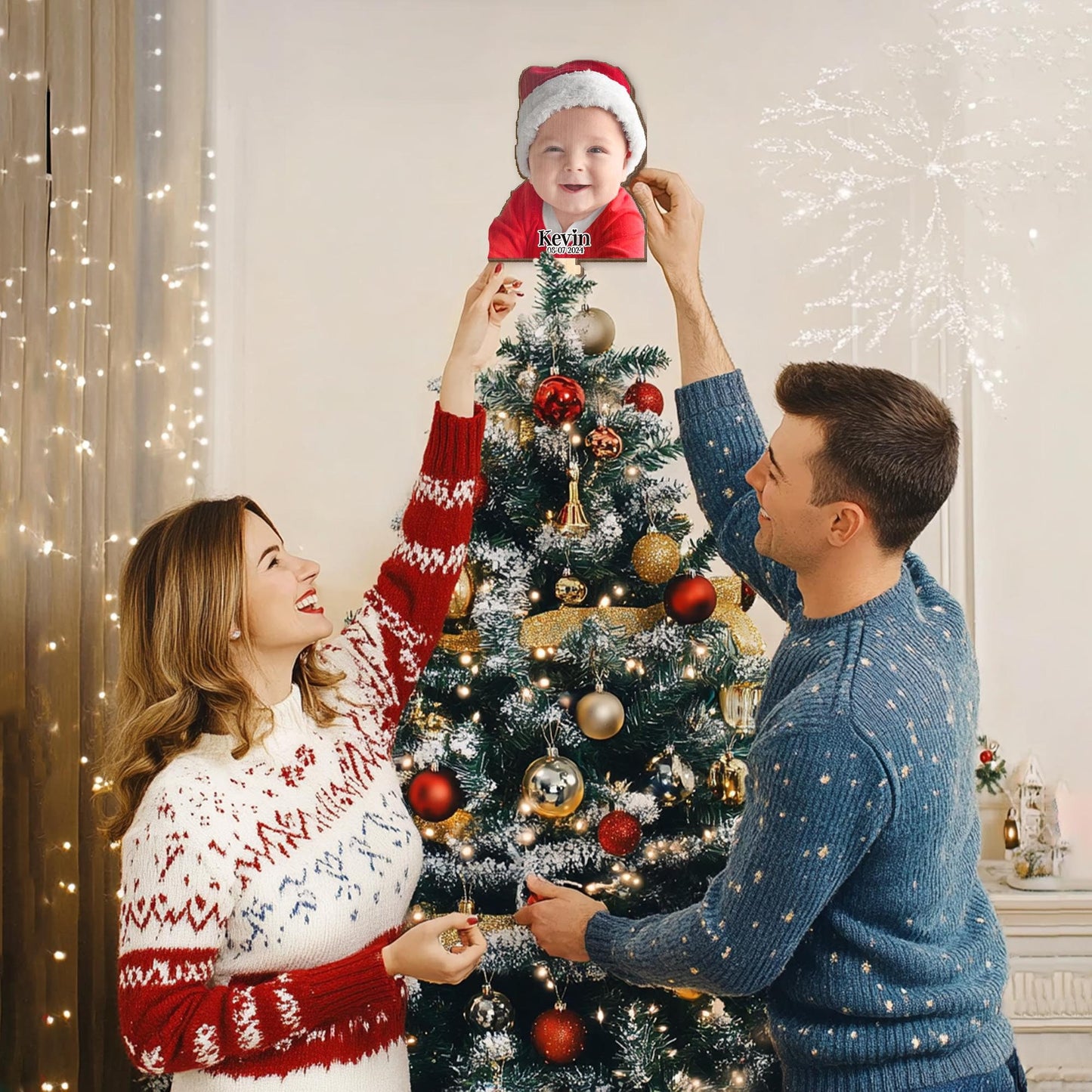 Personalized Baby Photo Christmas Tree Topper, Custom Toddlers Photo Tree Topper, Custom Name Tree Topper, Christmas Tree Decor Parents Gift