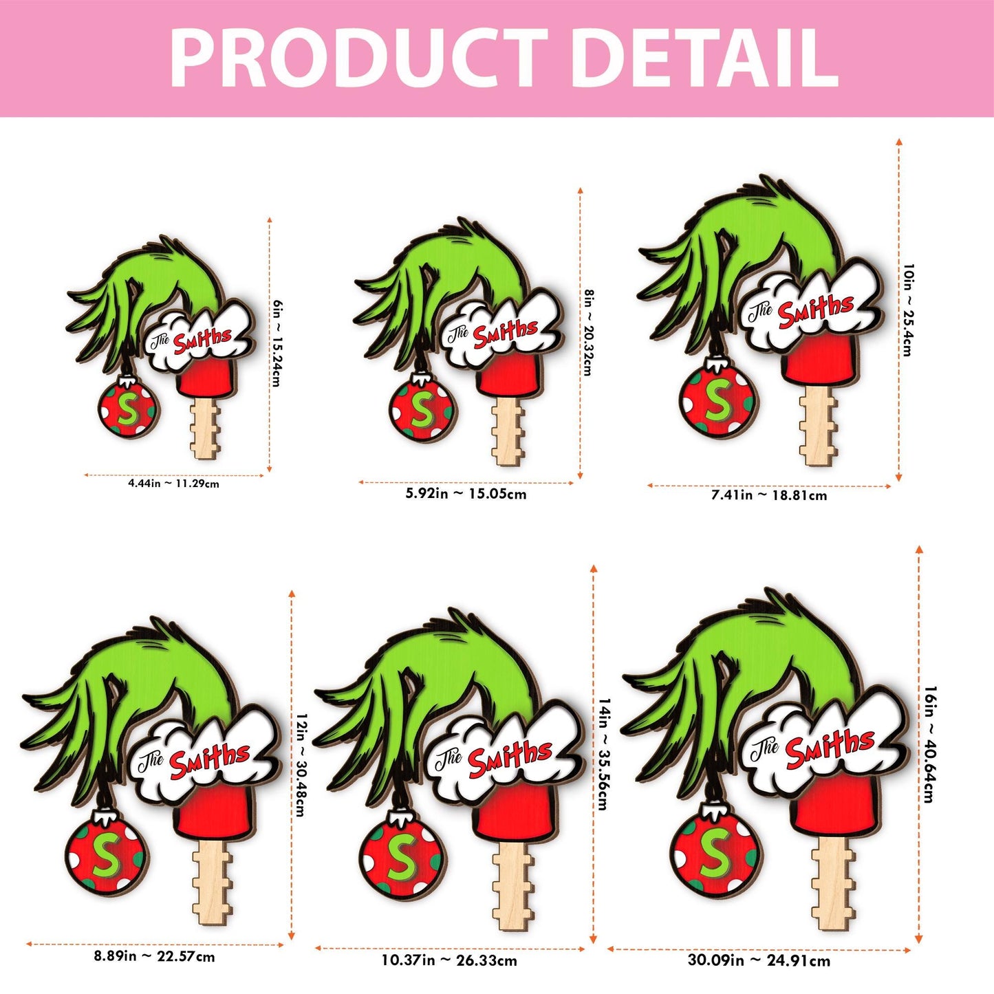 Personalized Grinch Hand Christmas Tree Topper, Custom Family Name