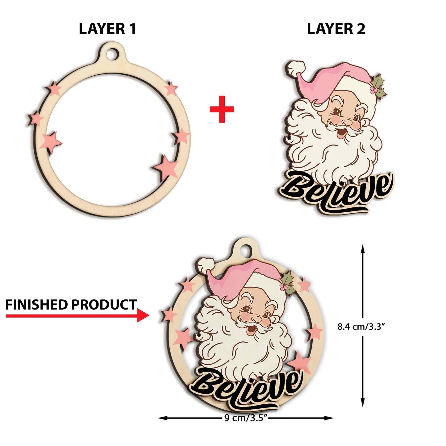 WEBTEST Pink Santa Ornament: Believe in Magic Wooden Christmas Tree Hanging