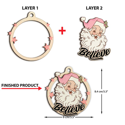WEBTEST Pink Santa Ornament: Believe in Magic Wooden Christmas Tree Hanging