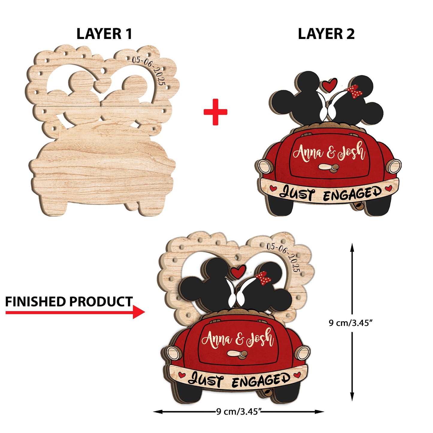 Personalized Mickey Minnie Engaged Ornament 2025, Custom Engagement Ornament with Names & Date, Personalized Wedding Ornament, Disney Couple