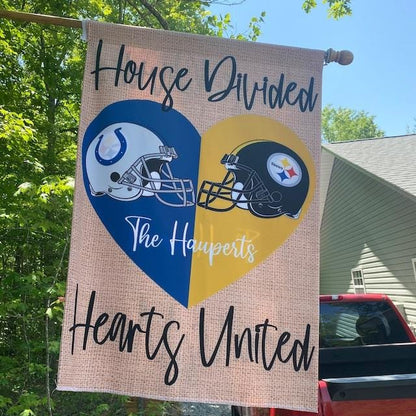 Custom House Divided Hearts United Football Garden Flag