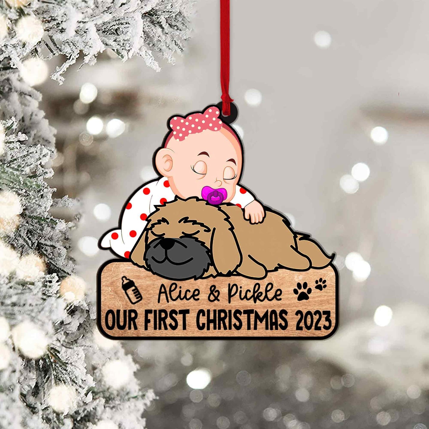 Personalized Baby and Pet Christmas Ornament, Custom Name Gift