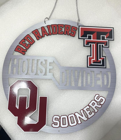 Personalized House Divided Football Sign: Metal Sports Team Door Hanger