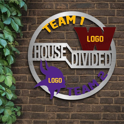 Personalized House Divided Football Sign: Metal Sports Team Door Hanger