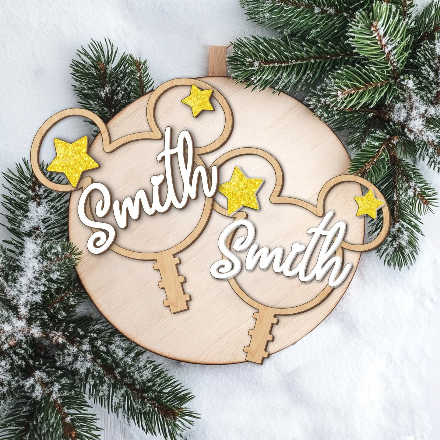 Personalized Mickey Mouse Shape Christmas Tree Topper, Custom Name Tree Topper, Christmas Tree Decor, First Christmas Family Name Christmas