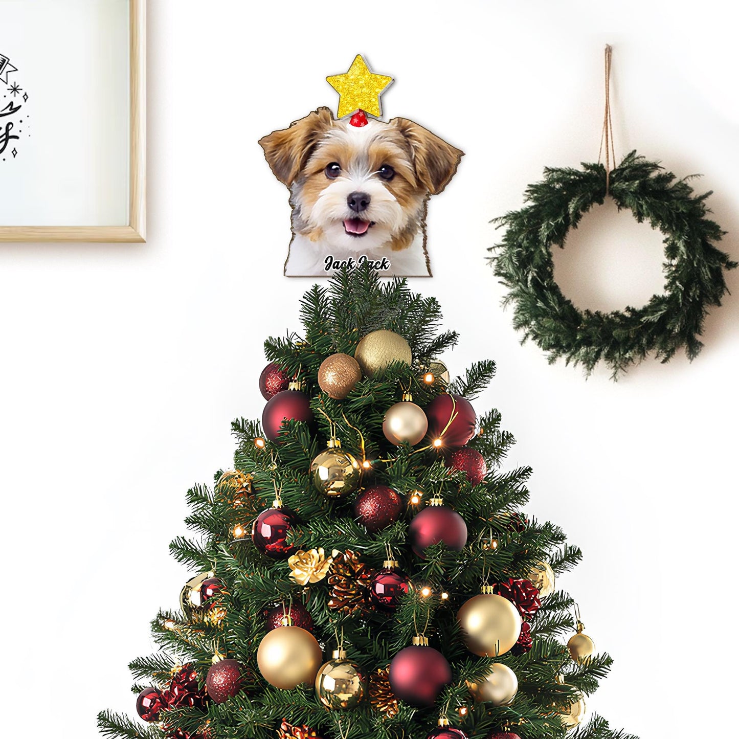 Personalized Pet Photo Tree Topper, Custom Cat Dog Christmas Tree Topper, Yellow Star Christmas Tree Decor, Star Tree Topper 2025