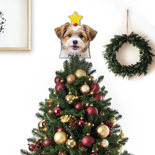 Personalized Pet Photo Tree Topper, Custom Cat Dog Christmas Tree Topper, Yellow Star Christmas Tree Decor, Star Tree Topper 2025