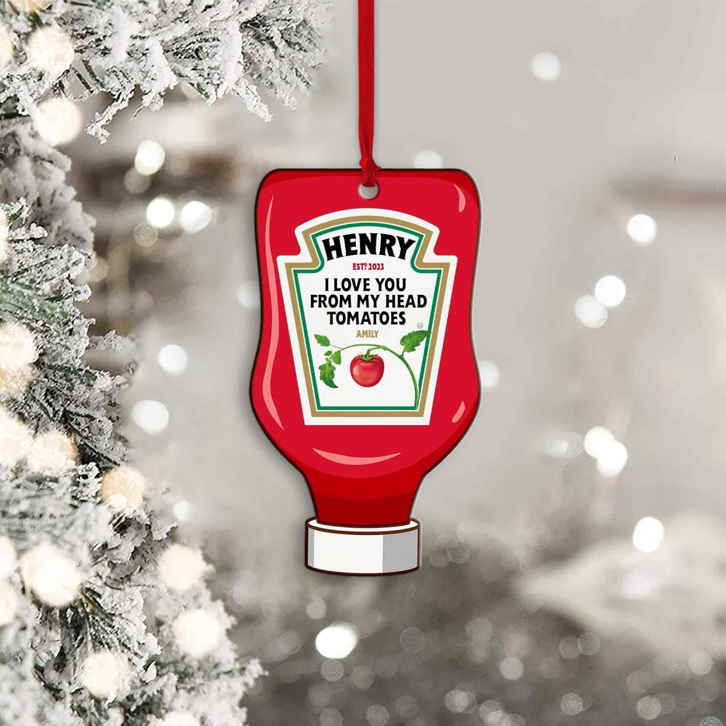Personalized Ketchup Ornament, Custom Message, Christmas Gift