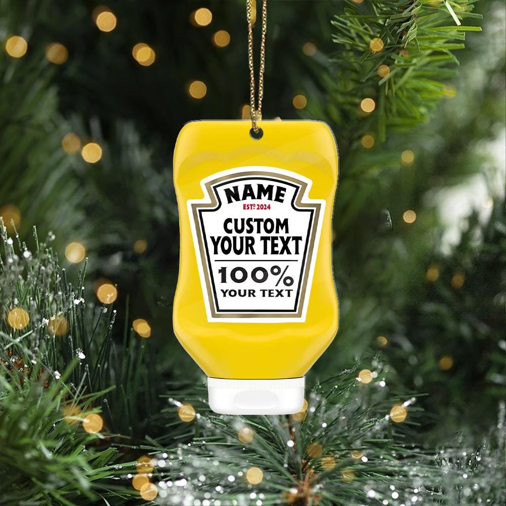 Personalized Mustard Bottle Christmas Ornament, Custom Acrylic or Wooden Gift