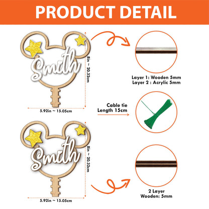 Personalized Mickey Mouse Shape Christmas Tree Topper, Custom Name Tree Topper, Christmas Tree Decor, First Christmas Family Name Christmas