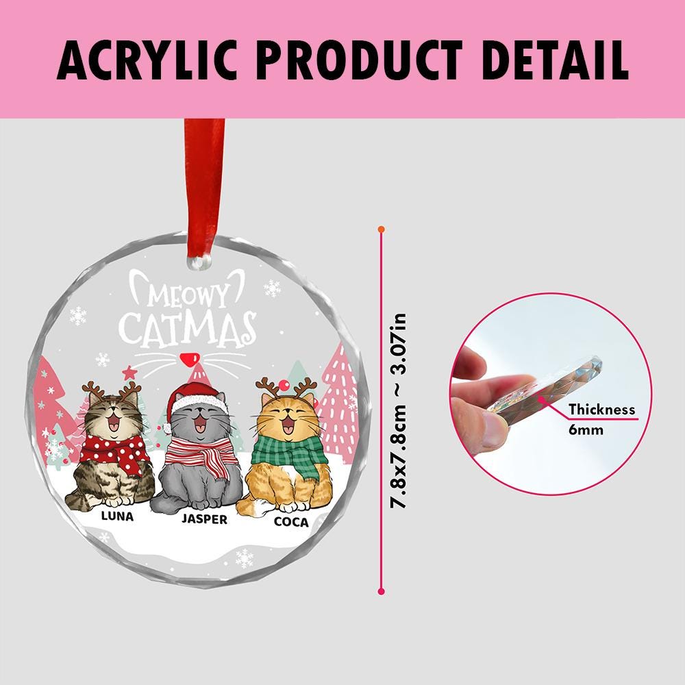 Personalized Cat Christmas Ornament: Meowy Catmas Glass Ornament