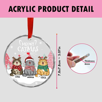 Personalized Cat Christmas Ornament: Meowy Catmas Glass Ornament