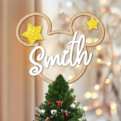 Personalized Mickey Mouse Shape Christmas Tree Topper, Custom Name Tree Topper, Christmas Tree Decor, First Christmas Family Name Christmas