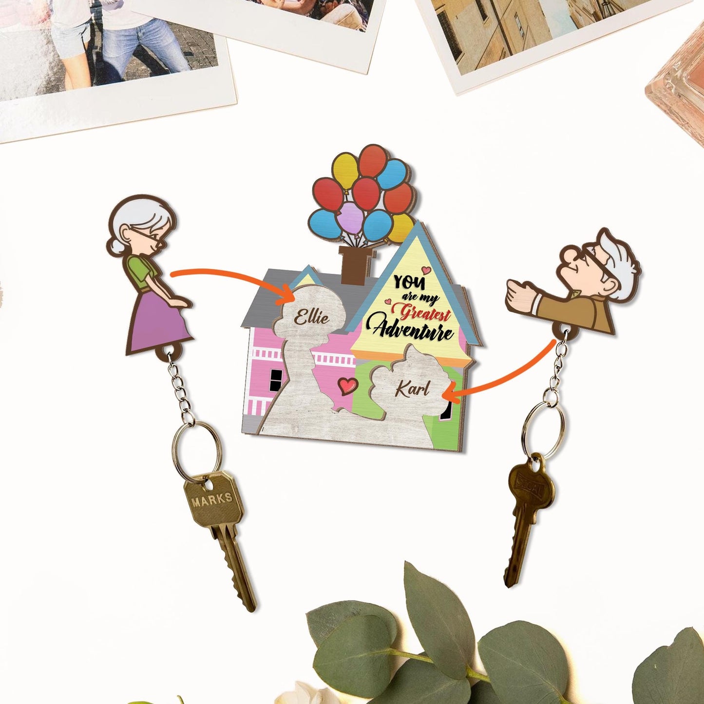 Personalized Couple Up House Keychain, Couple Key Holder, Anniversary Gift Idea, Gift for Couples, Up Movie Inspired Keychain, New Home Gift