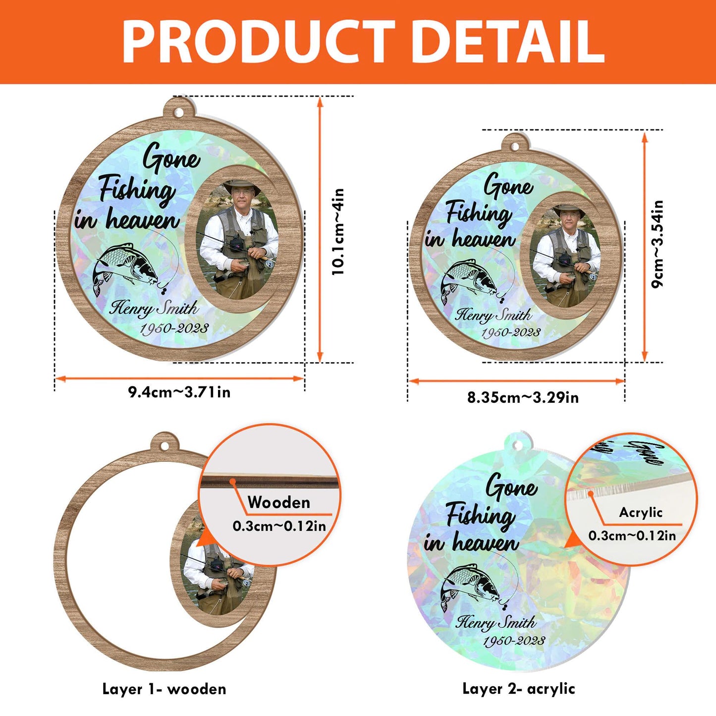 Gone Fishing in Heaven Custom Photo Suncatcher Ornament, Person Passing Memorial Ornament, Personalized Photo Souvenir for Fisher