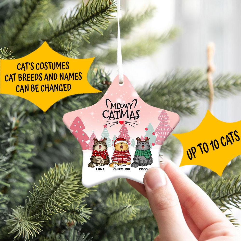 Personalized Cat Christmas Ornament: Meowy Catmas Ceramic Pet Ornament