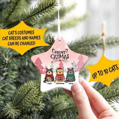 Personalized Cat Christmas Ornament: Meowy Catmas Ceramic Pet Ornament