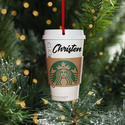 Personalized Coffee Cup Christmas Ornament, Misspelled Name Gift