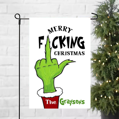 Merry Fuckin' Christmas Garden Flag, Custom Name Funny Grinch Flag, Xmas Iconic Flag, Welcome to Whoville Christmas Flag, Front Door Decor