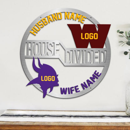 Personalized House Divided Football Sign: Metal Sports Team Door Hanger