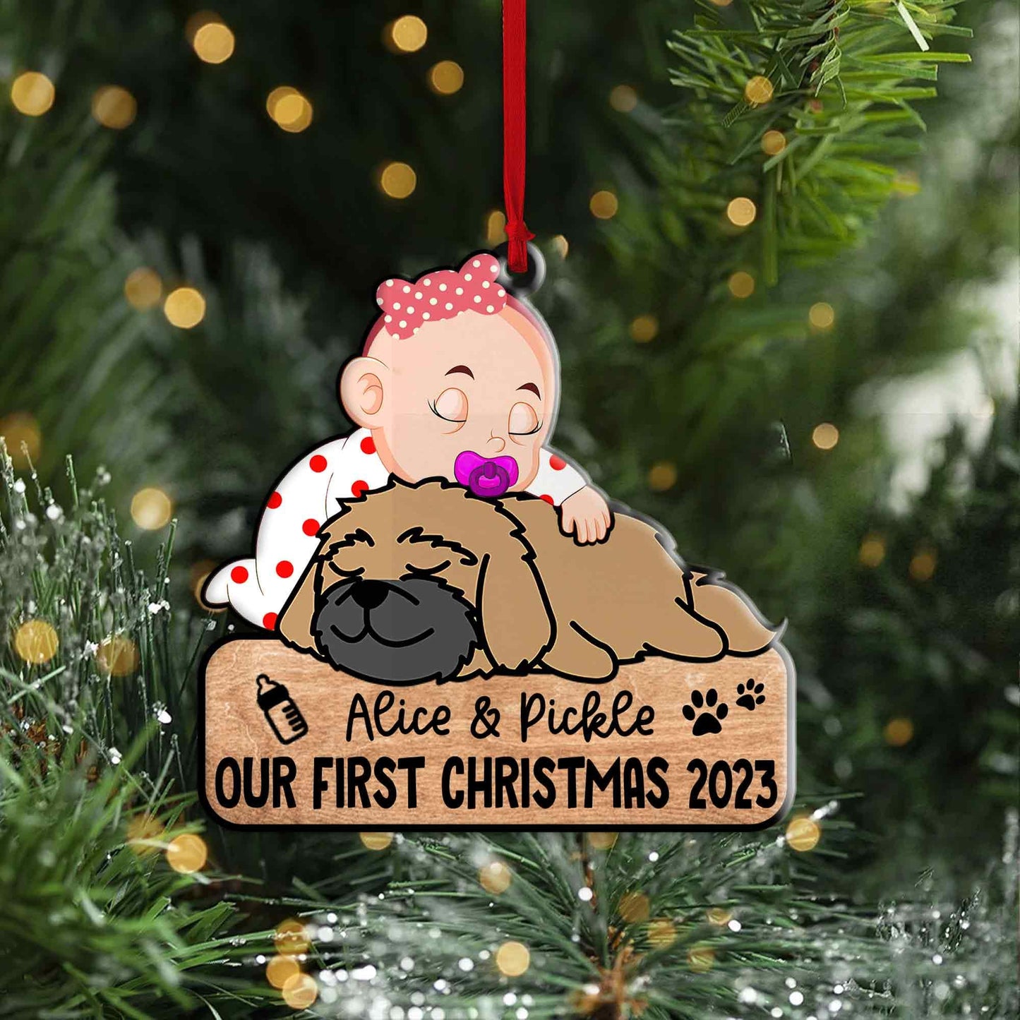 Personalized Baby and Pet Christmas Ornament, Custom Name Gift