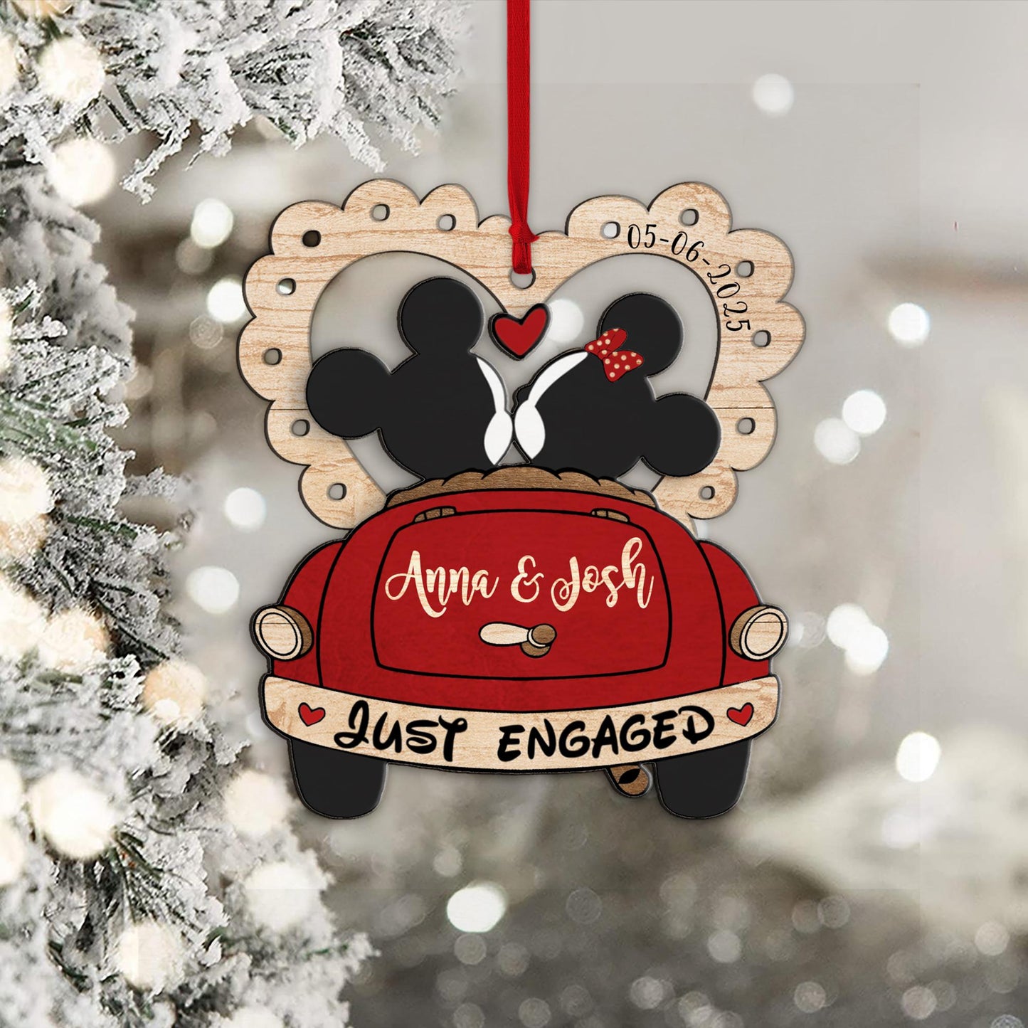 Personalized Mickey Minnie Engaged Ornament 2025, Custom Engagement Ornament with Names & Date, Personalized Wedding Ornament, Disney Couple