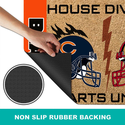 Custom House Divided Hearts United Doormats, Football Doormats, Funny Sport Gift, Welcome Football Mat, Front Door Decor