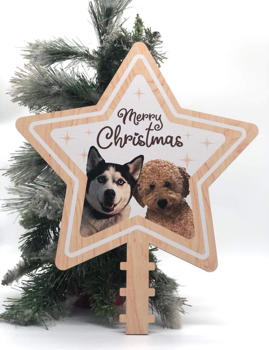 Personalized Pet's Photo Christmas Tree Topper, Custom Cat Dog Photo Tree Topper, Custom Name Tree Topper, Christmas Tree Decor Cat Dog Gift