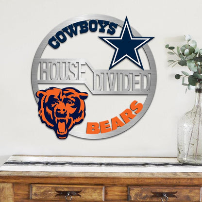 Personalized House Divided Football Sign: Metal Sports Team Door Hanger