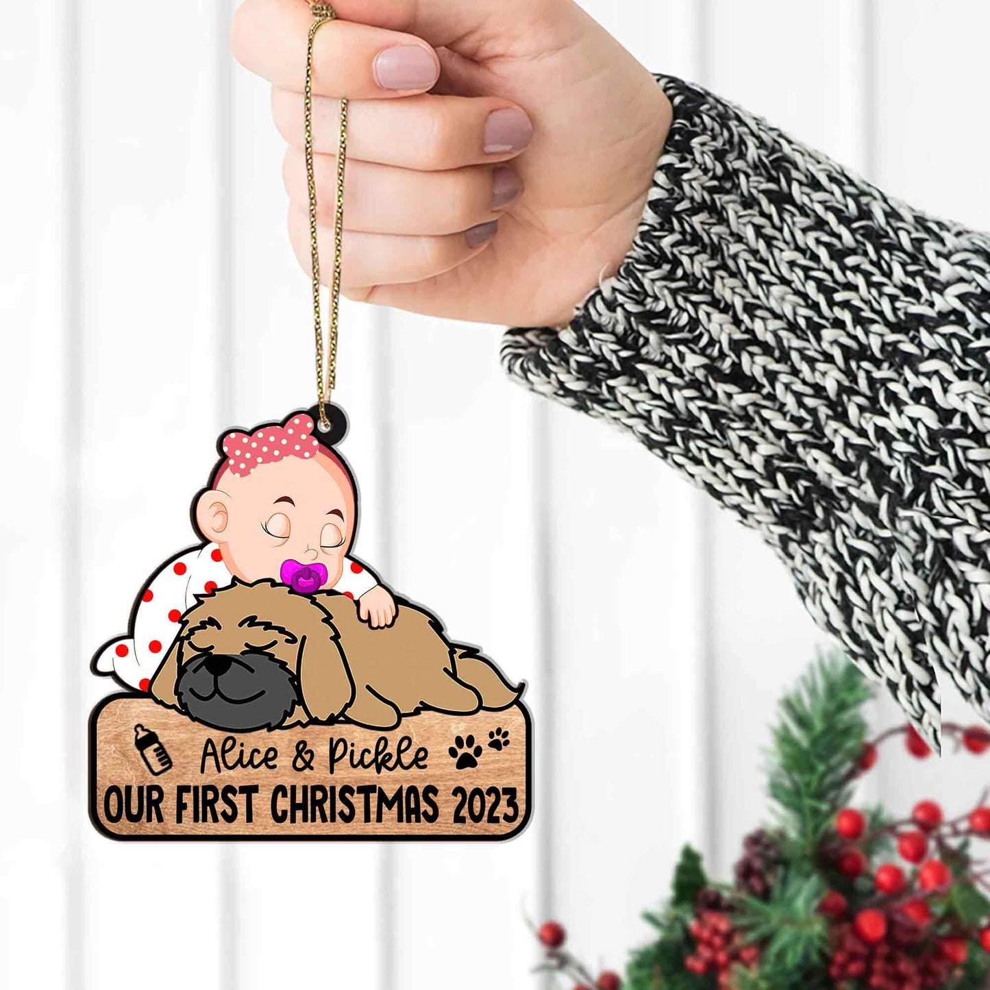 Personalized Baby and Pet Christmas Ornament, Custom Name Gift