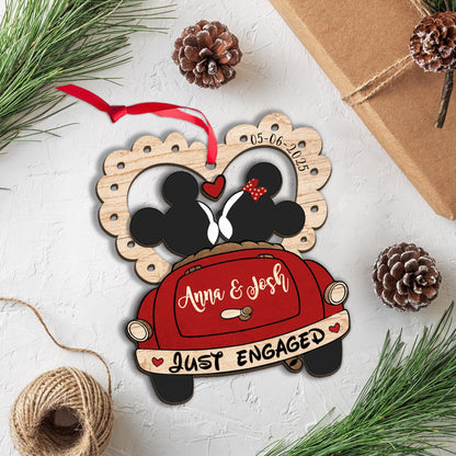 Personalized Mickey Minnie Engaged Ornament 2025, Custom Engagement Ornament with Names & Date, Personalized Wedding Ornament, Disney Couple
