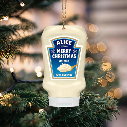 Personalized Mayonnaise Ornament, Custom Name and Message Ornament, Christmas Tree Gift, Two-sided Acrylic Ornament, Wooden Ornament
