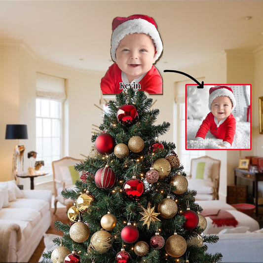 Personalized Baby Photo Christmas Tree Topper, Custom Toddlers Photo Tree Topper, Custom Name Tree Topper, Christmas Tree Decor Parents Gift