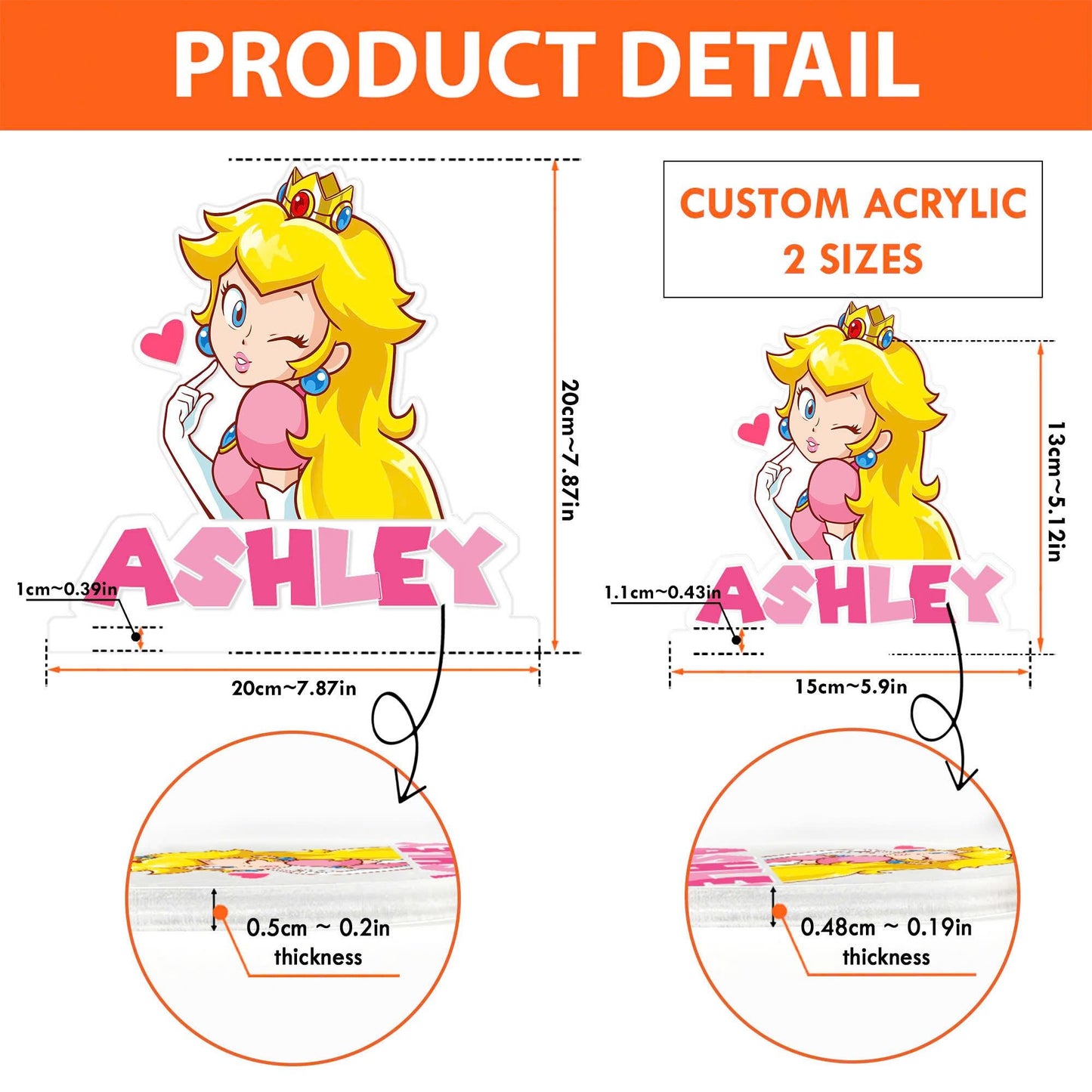 Personalized Princess Peach Mario Wood Base LED Light, Kid Night Light, Custom Name Mario Lamp, Birth Gift, Kid Gift