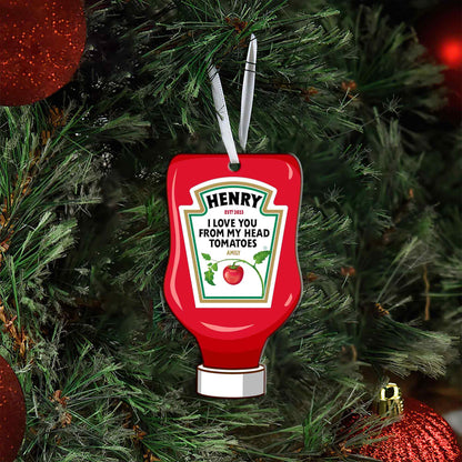 Personalized Ketchup Ornament, Custom Message, Christmas Gift