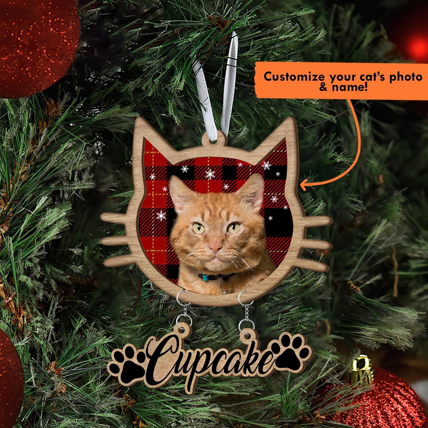 Personalized Cat Photo Christmas Ornament: Custom Pet Keepsake Gift
