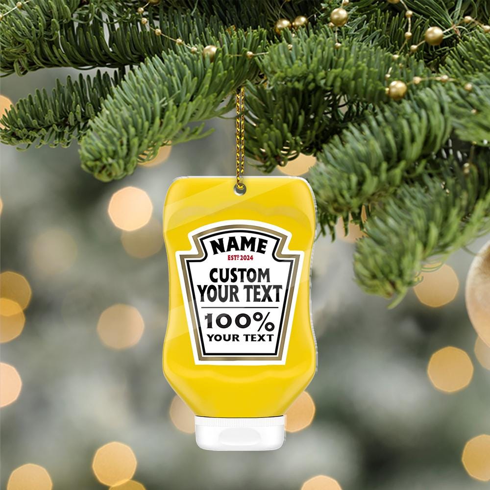 Personalized Mustard Bottle Christmas Ornament, Custom Acrylic or Wooden Gift
