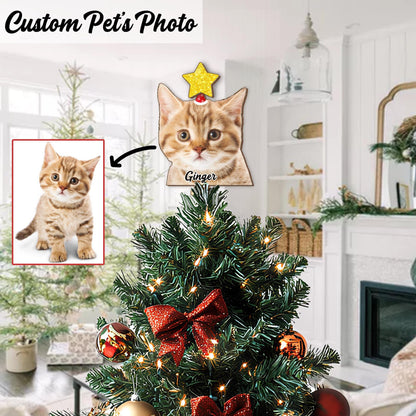 Personalized Pet Photo Tree Topper, Custom Cat Dog Christmas Tree Topper, Yellow Star Christmas Tree Decor, Star Tree Topper 2025