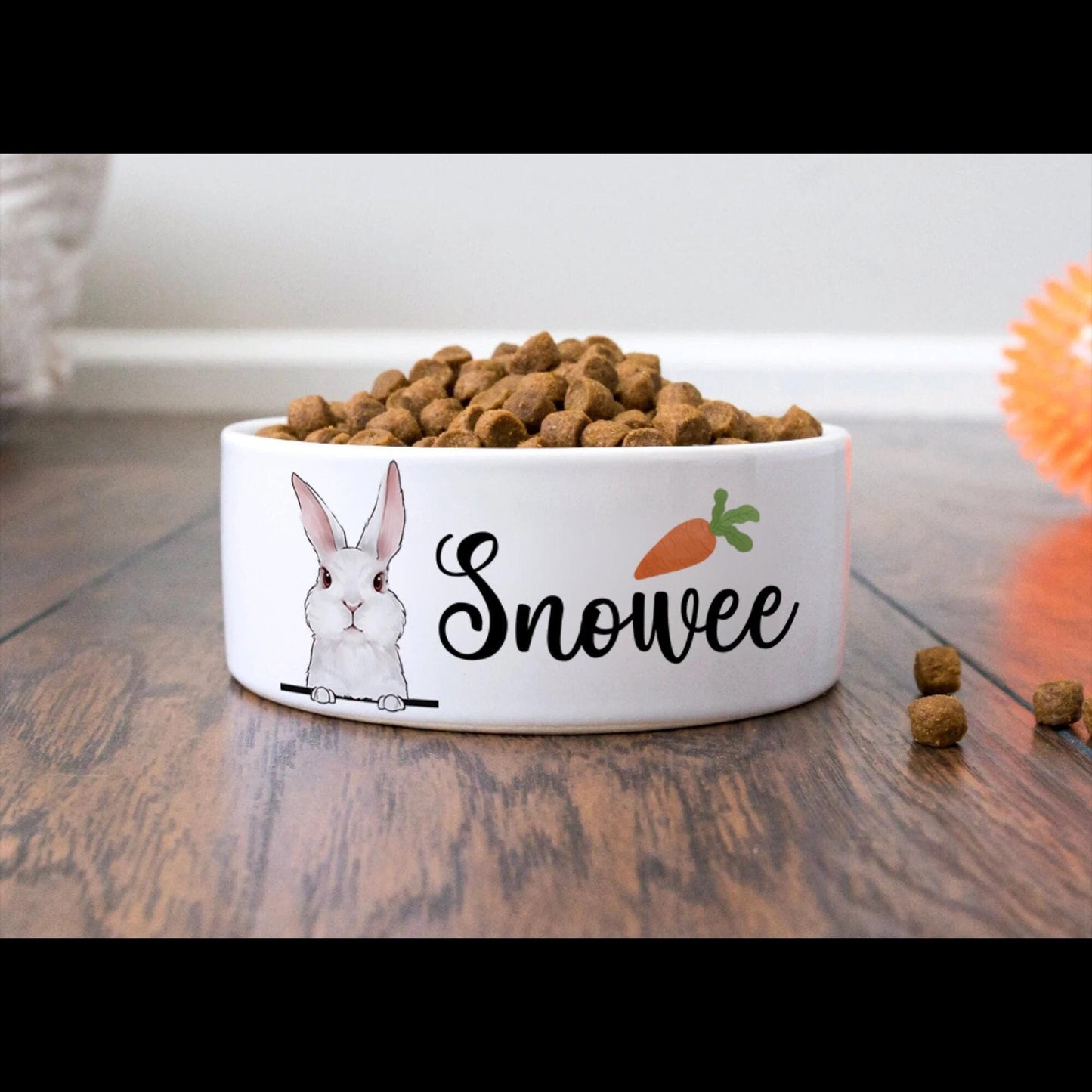Personalized Cute Rabbit and Carrot Bowl, Custom Bunny Dish for Food & Water, Funny Rabbit Gifts, Pet Accessories with Name, Bunny Bowls